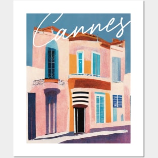 Sunny Day in Cannes Street Travel Poster Retro Wall Art Illustration Posters and Art